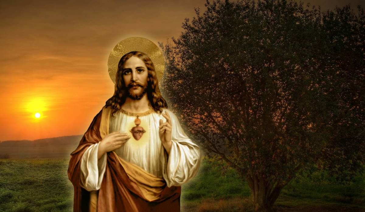 God on earth would be better represented by the Sacred heart of Jesus, than the one on the cross, because a living Jesus Christ would create attractive feeling and not painful and scarry feelings. There are several statues of Jesus Sacred Heart.