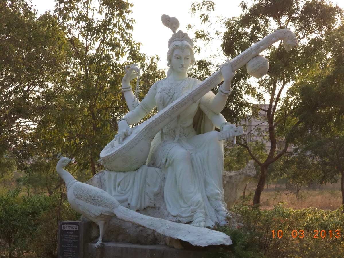 A Statue Of Goddess Saraswati, the Goddess Of Knowledge