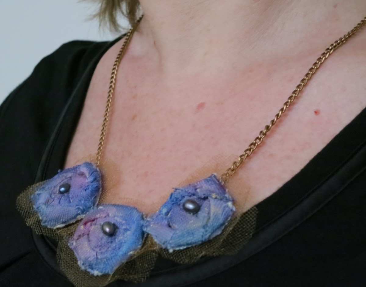 pretty handmade fabric rosette necklace  (c) purl3agony 2013