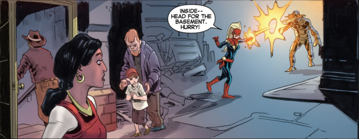 Panel that debuts Kamala Khan in Captain Marvel #14 (2012 series). Pencils and inks by Scott Hepburn Gerardo Sandoval. Colors and letters by Andy Troy and Joe Caramagna.
