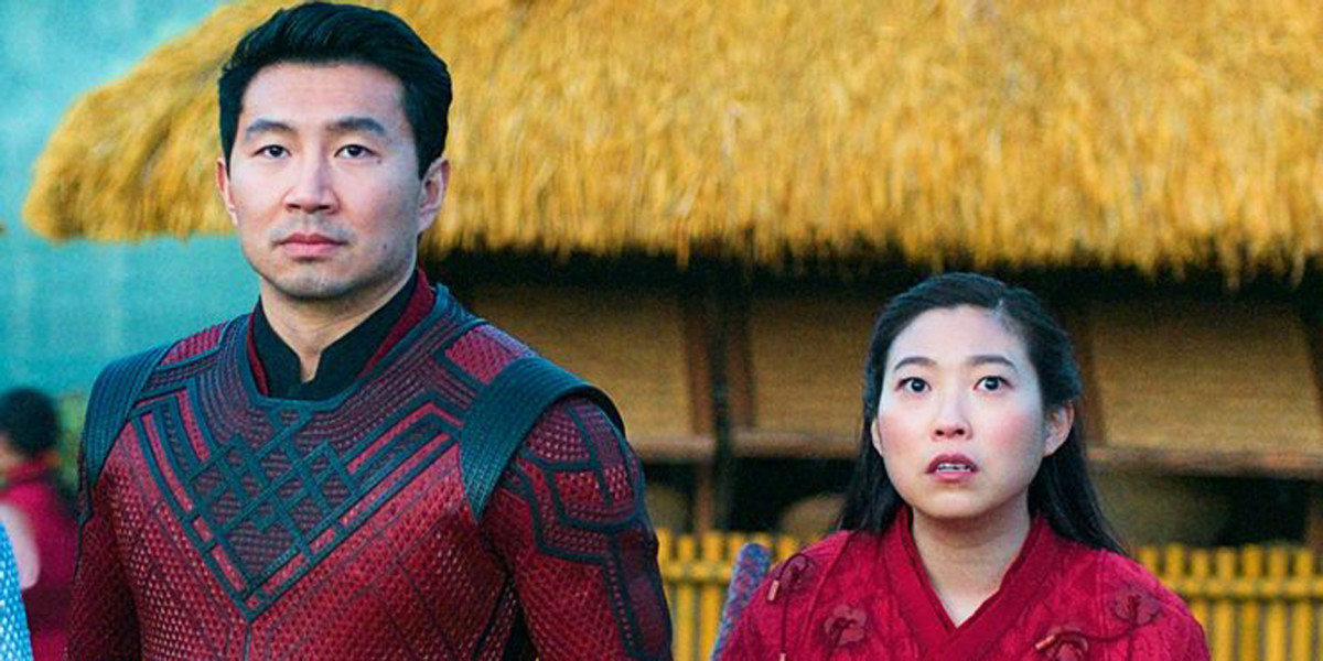 Simu Liu and Awkwafina as Shang-Chi and Katy Chen in 2021's Shang-Chi and the Legend of the Ten Rings.