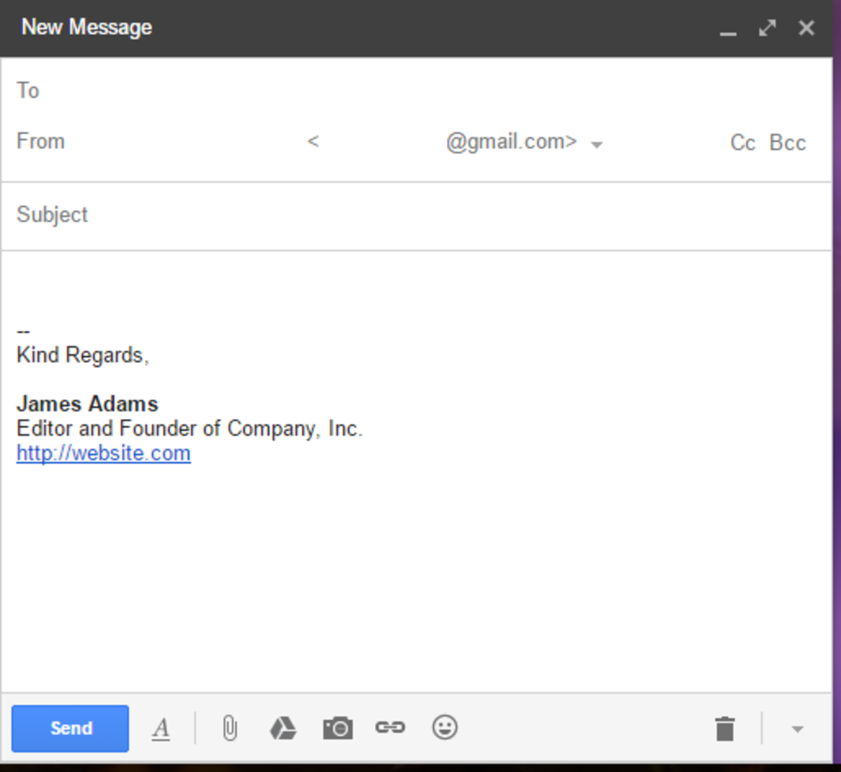 Sample custom email signature in Gmail 