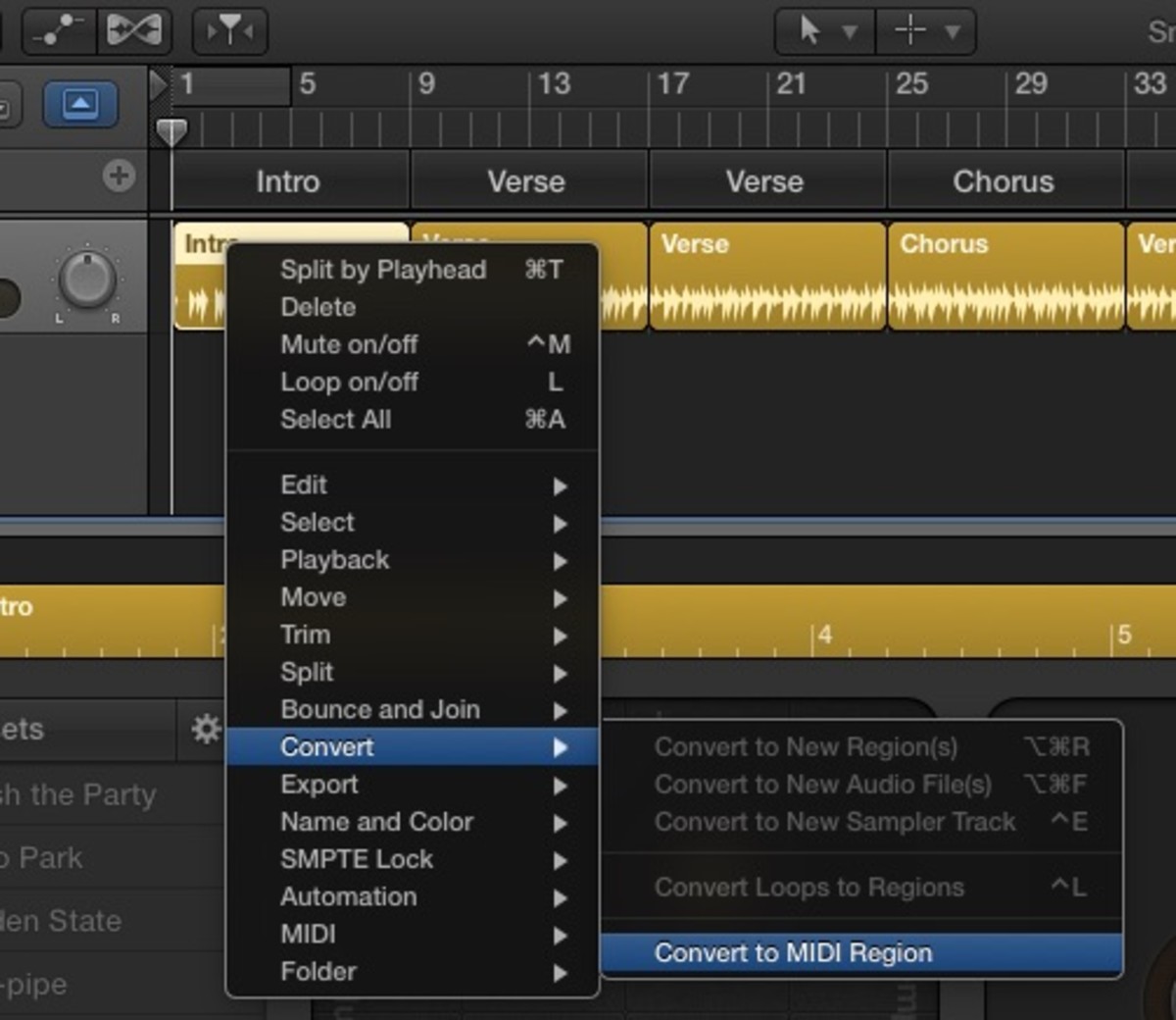 [ctrl-click] on a drummer to bring up this shortcut menu, and then click Convert to MIDI Region to make the drum track editable in the piano roll 