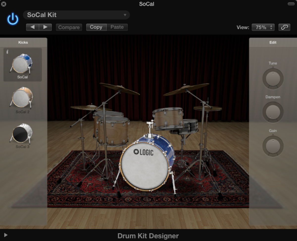 Use the Drum Kit Designer to change how the drums actually sound