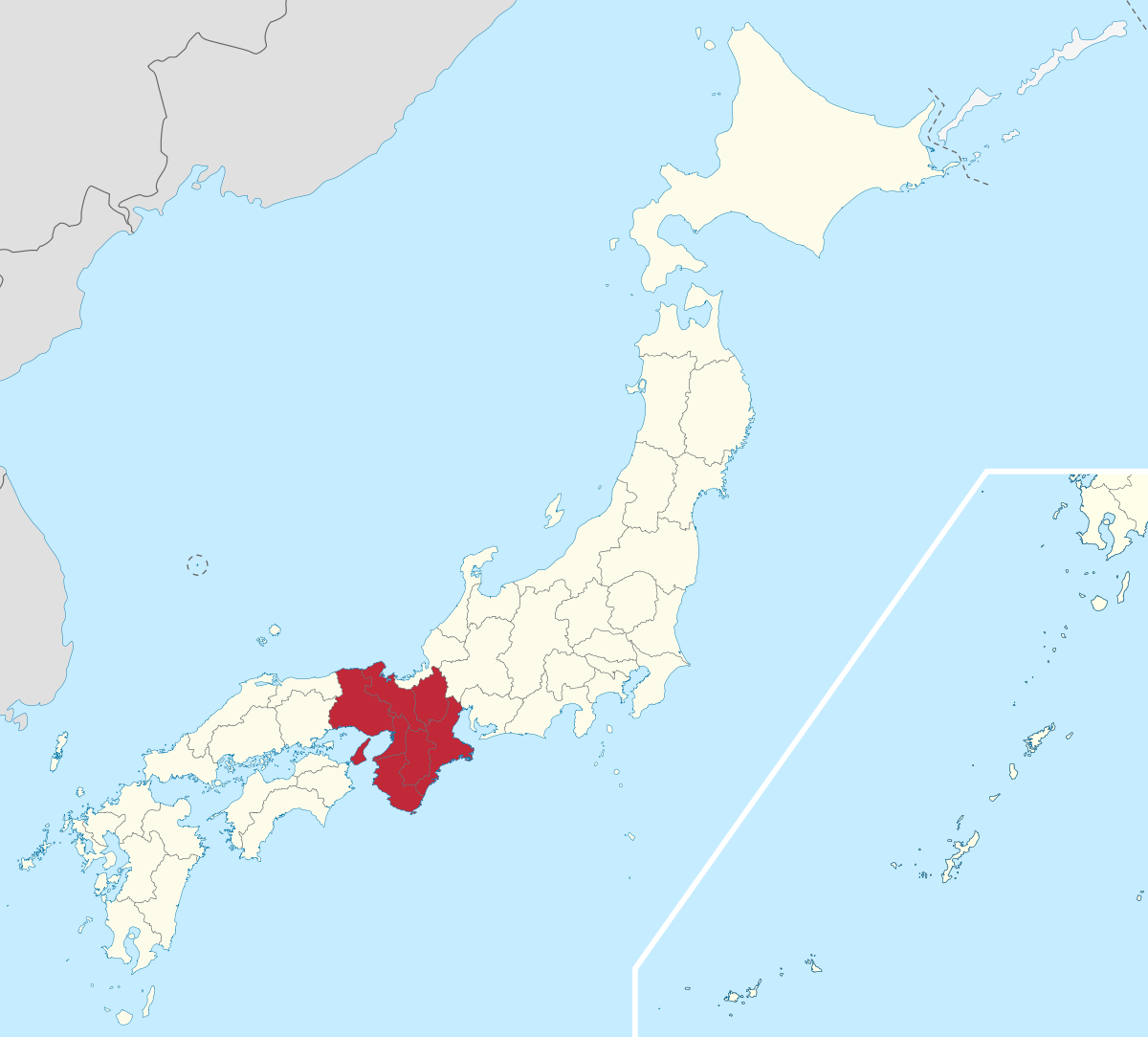 Kansai on a map of Japan