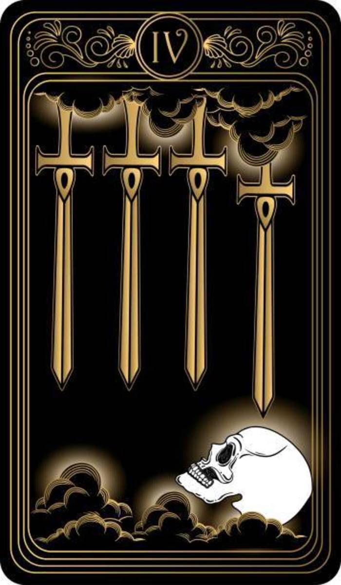 The Four of Swords isn't grim. However, if you ignore its warning to get some rest things will get worse. You'll start to become paranoid; you'll start putting serious strain on all your friendships. You can't stay awake forever. Go to sleep.