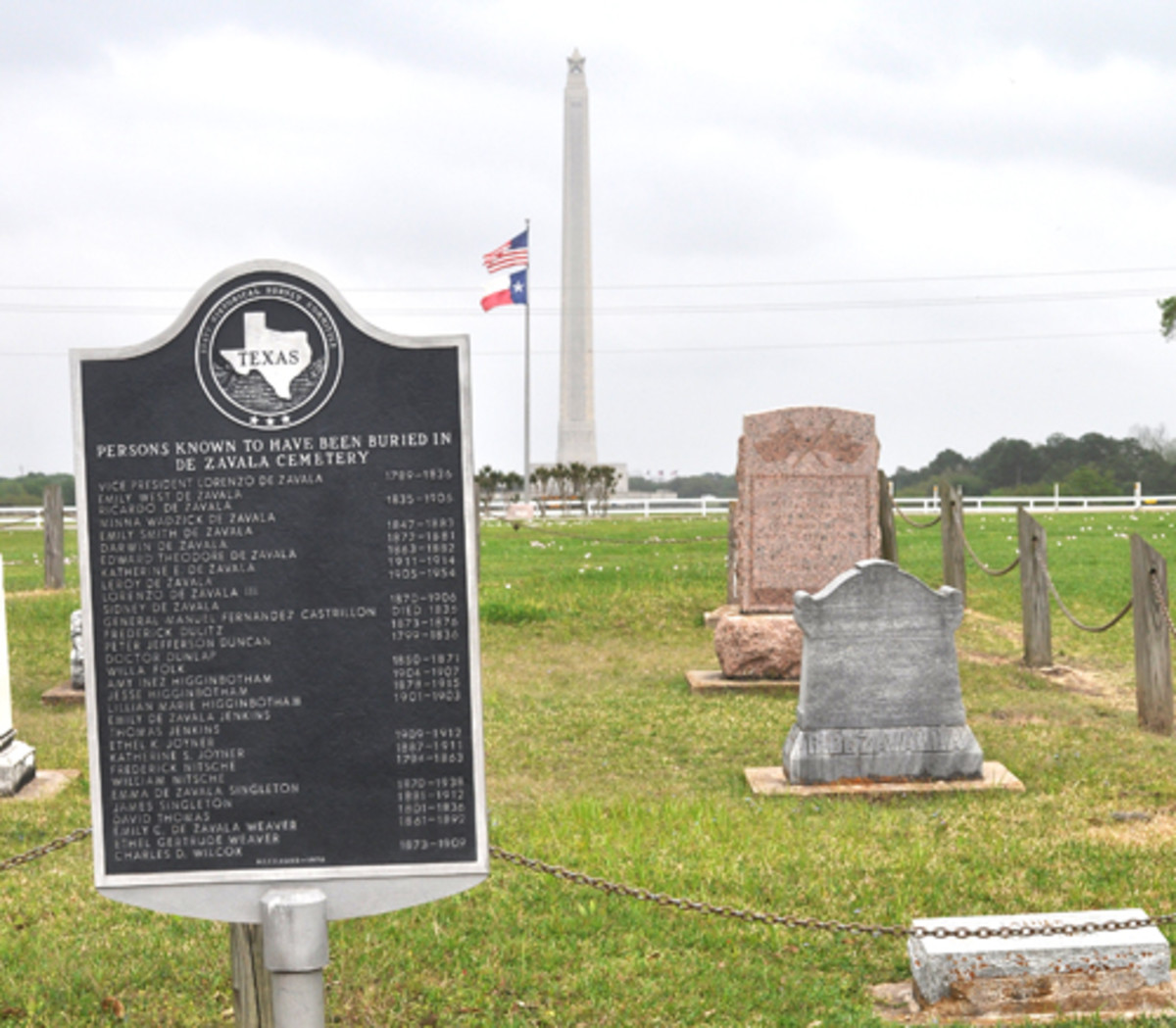 Zavala Family Cemetery San Jacinto Monument in the background