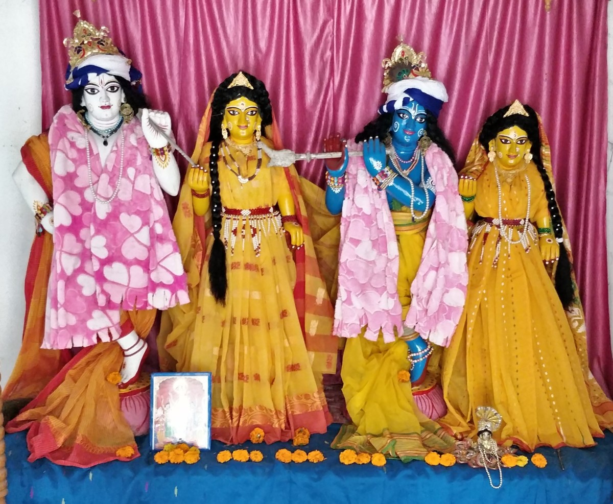 Idols of Balarama with his spouse Revati and Shri Krishna with Radha; Fulia, District Nadia, West Bengal