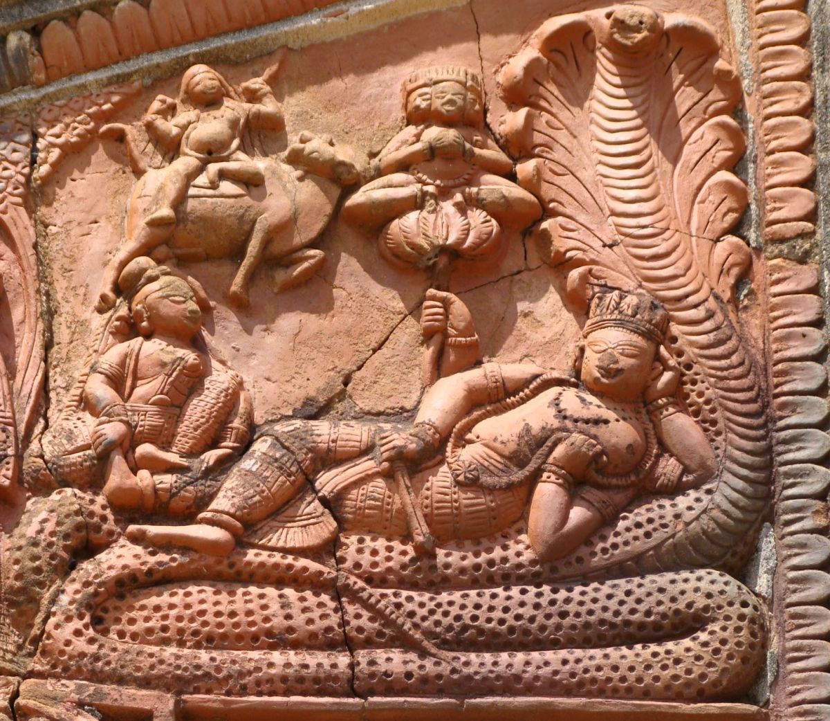 Lord Vishnu on Shesha Naga; terracotta; Hadal Narayanpur, Bankura district, West Bengal