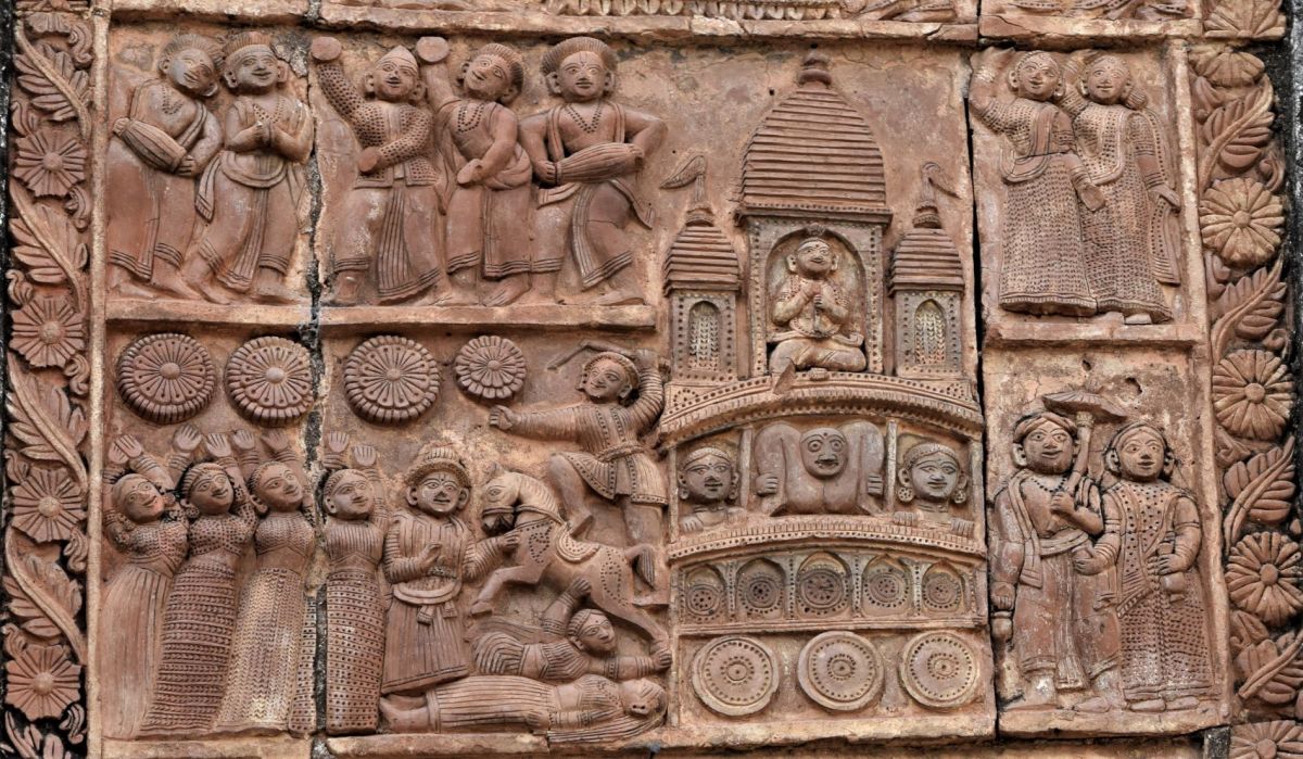 Gokul Tyag : Krishna and Balaram leaving Gokul; terracotta; Kotulpur; Bankura district, West Bengal