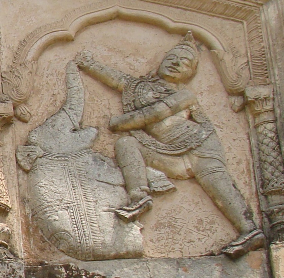 Balarama killing Kubalayapeer the elephant; Stucco; Bhavaniswar temple; Baronagar; Murshidabad district