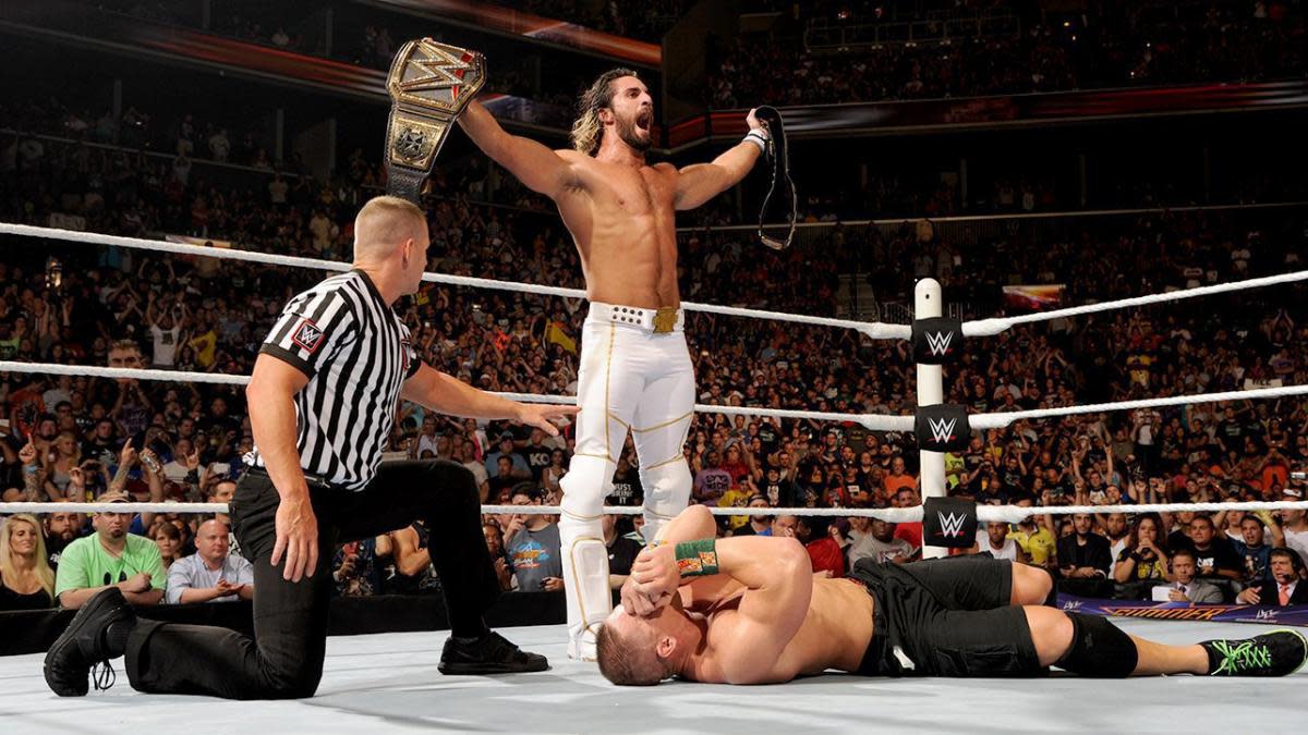 Seth Rollins defeated John Cena to become the first superstar to hold both WWE and US Titles simultaneously. 