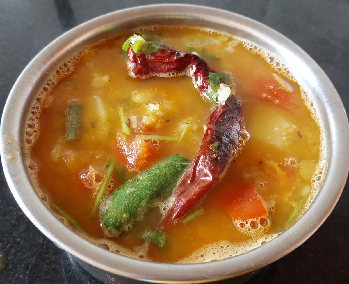 Healthy and tasty mixed vegetable sambar is ready to serve. Serve hot with rice and enjoy.