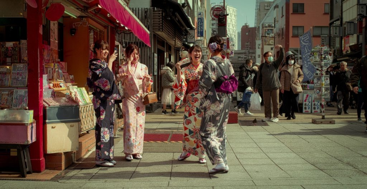 Japanese girls wearing kimonos