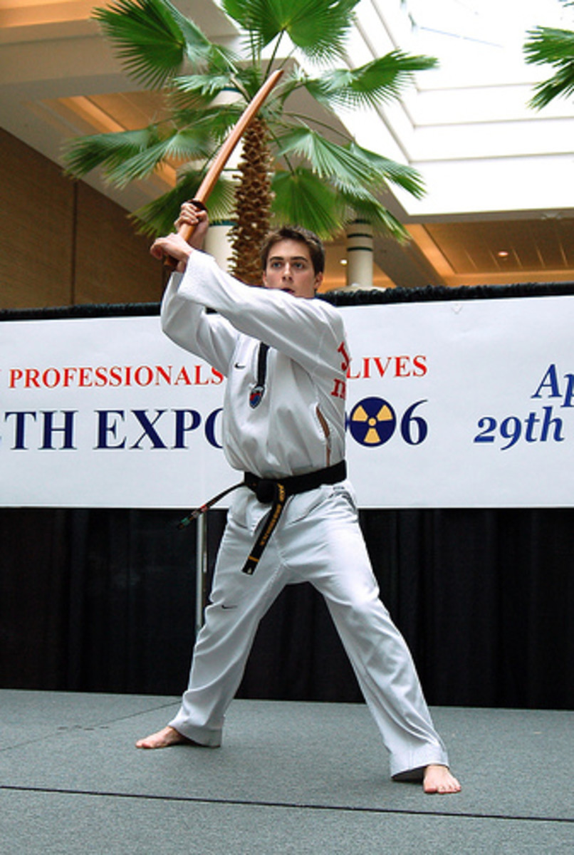Student Training With Bokken Sword