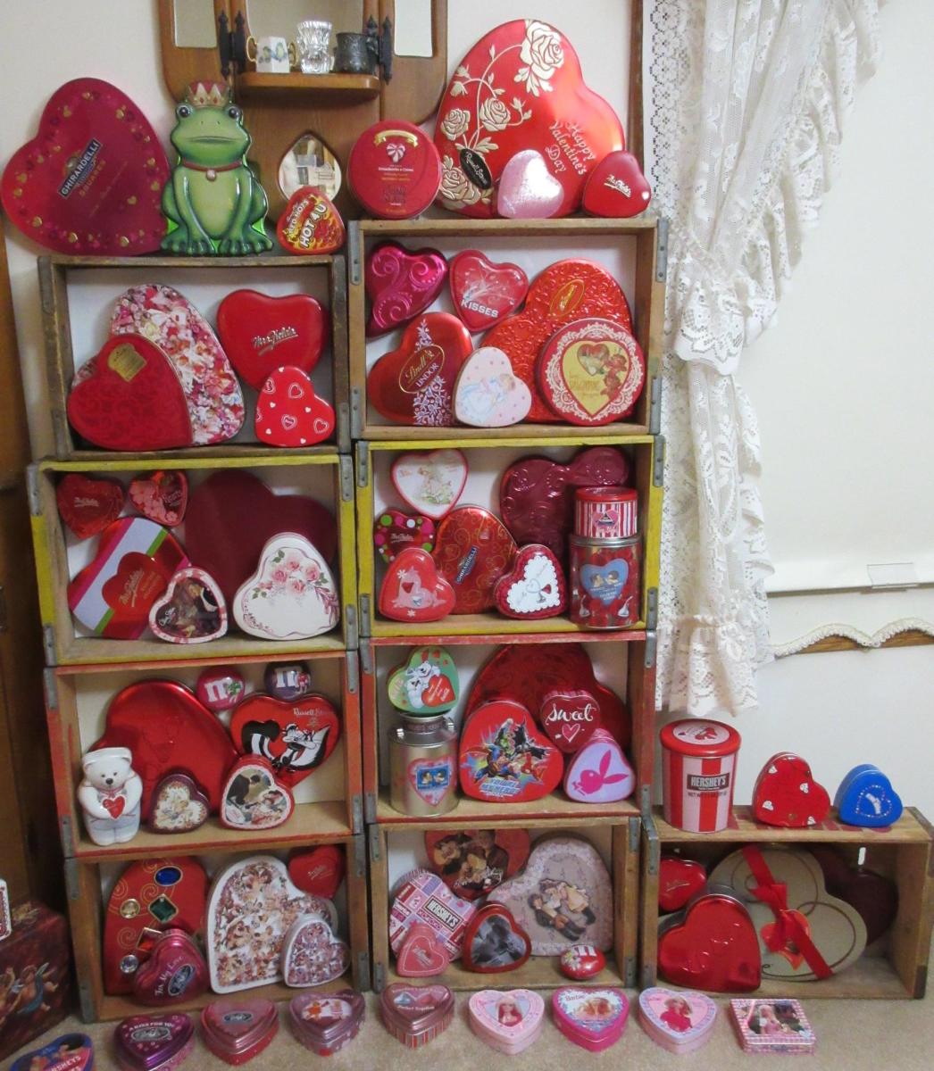 In February, she displays her heart-shaped tins.