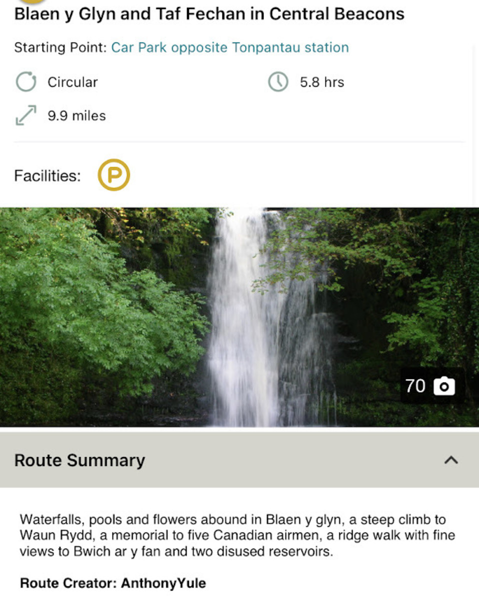 The route summary, as seen on the Ramblers App.