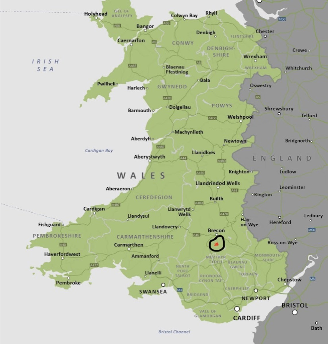 The location of the walk, in the Brecon Beacons, Wales.