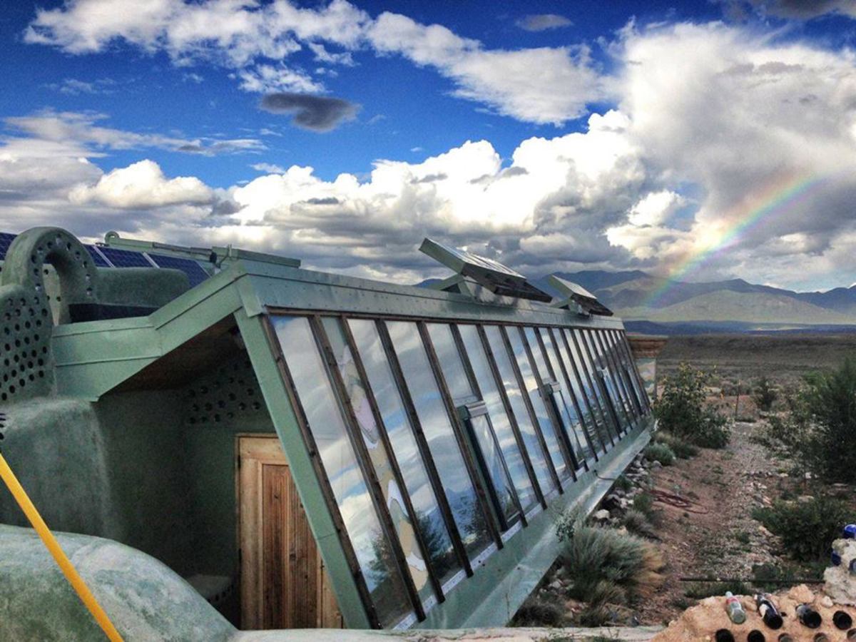 The exterior of an Earthship.