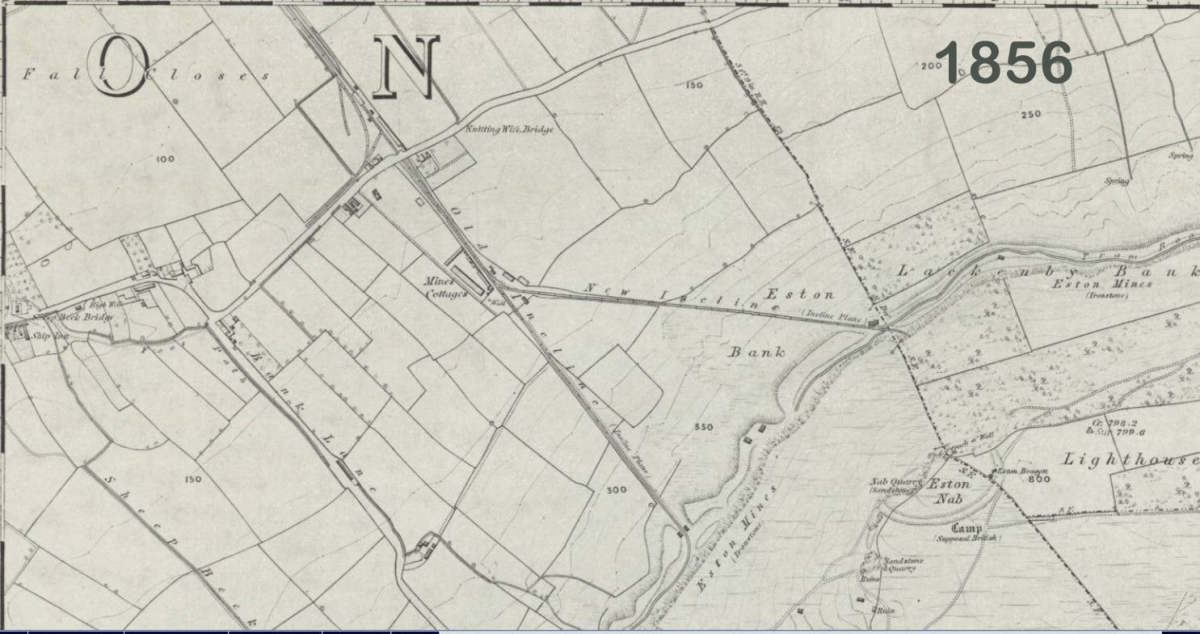 1856 Map of Eston with the inclines - minus Trustee (Lady Hewley's), which would be added last, and be used to bring out stone from the Upsall Pit shaft 