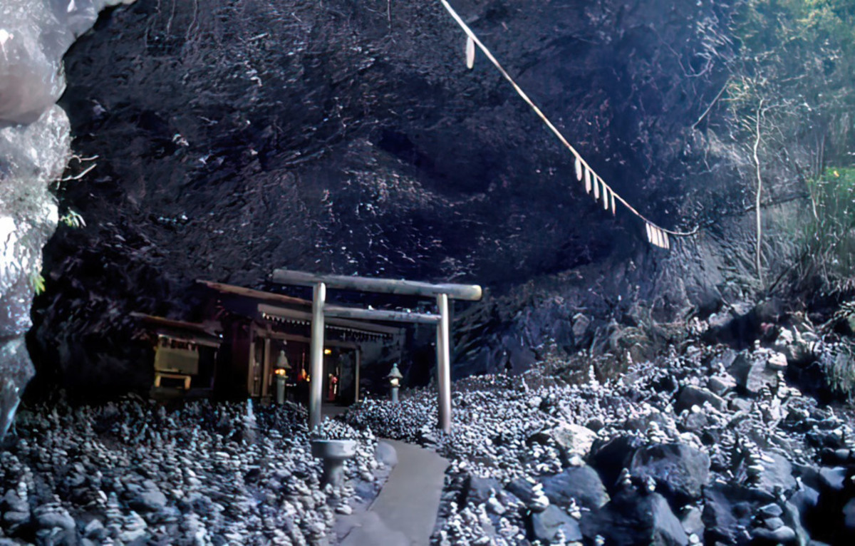 The entrance to Ama-no-Iwato, the Heavenly Rock Cave in Kyushu where Sun Goddess Amaterasu once hid herself.