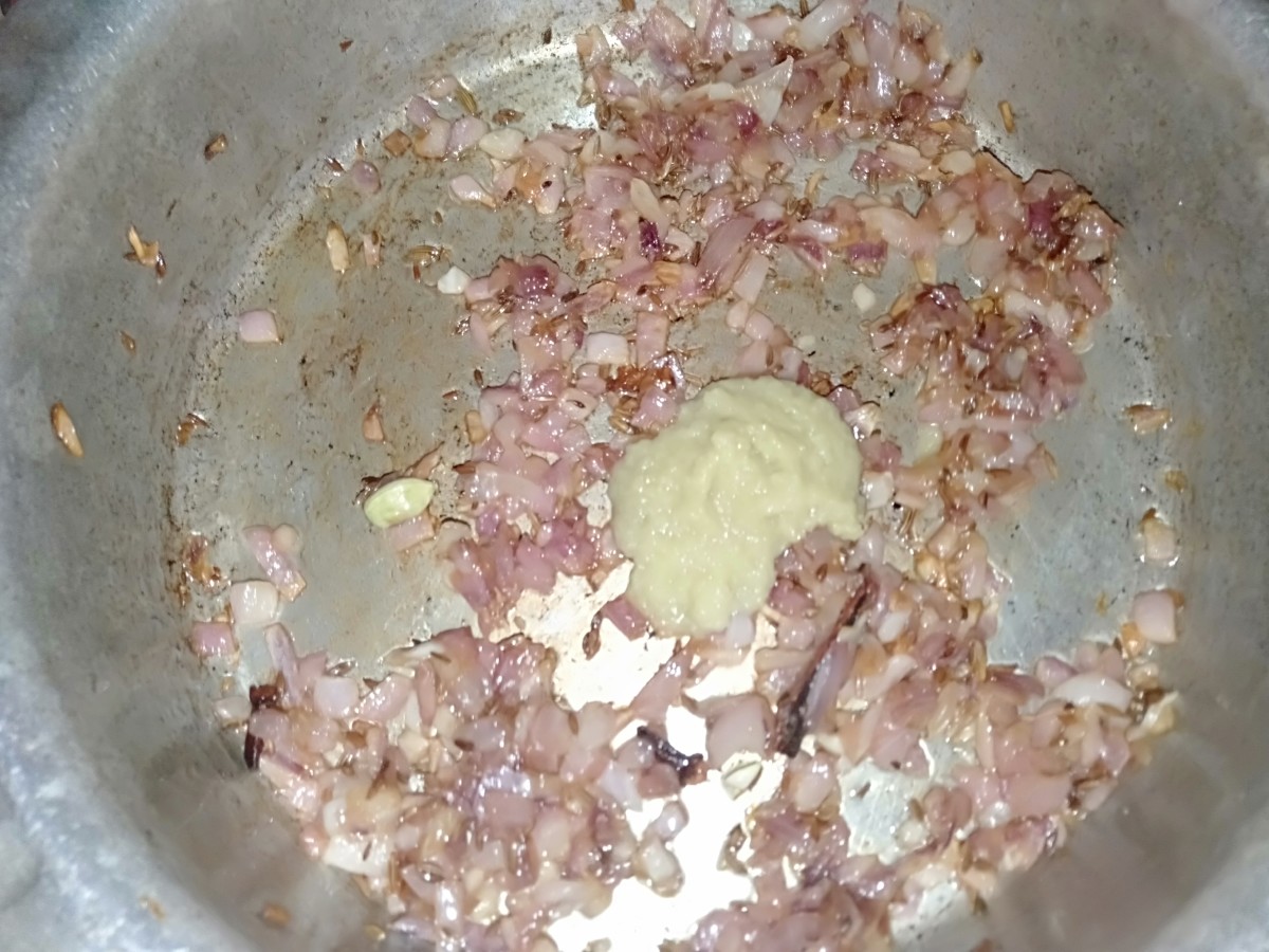 Once onion turn golden brown, add ginger-garlic paste. 