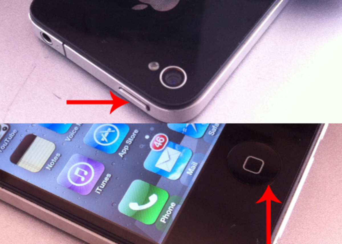 The image shows the POWER and HOME buttons on the iPhone