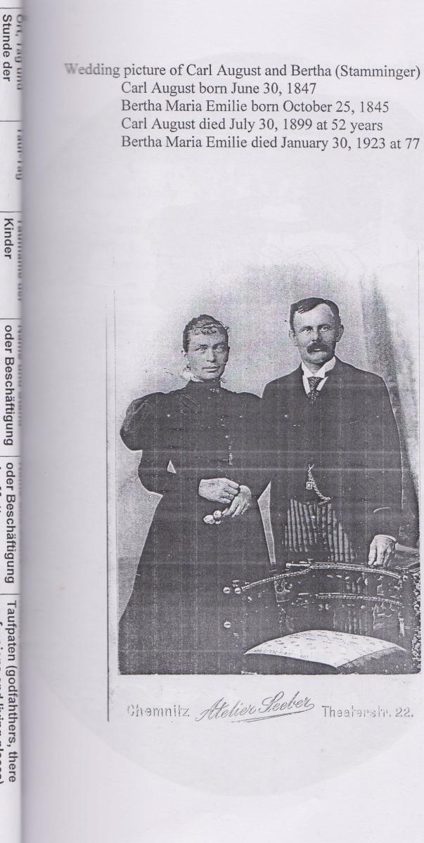 Picture taken around 1870 in Chemnitz.  My great-grandparents, Carl August and Bertha Kuehn