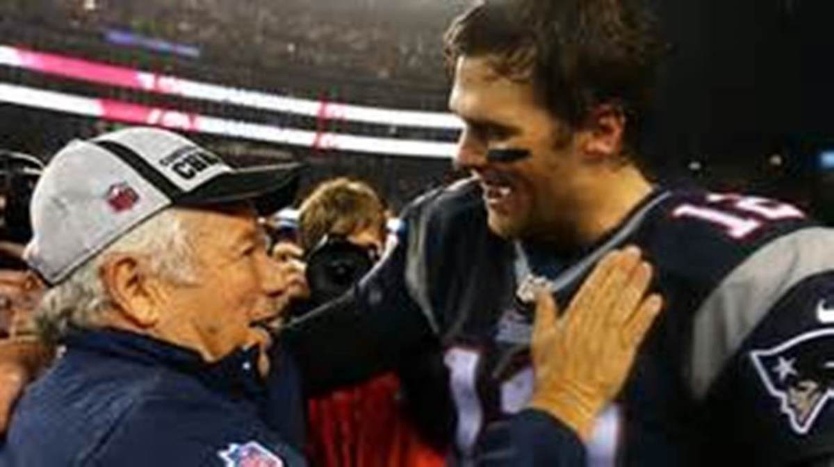 Brady with Pats owner Robert Kraft after another playoff victory.