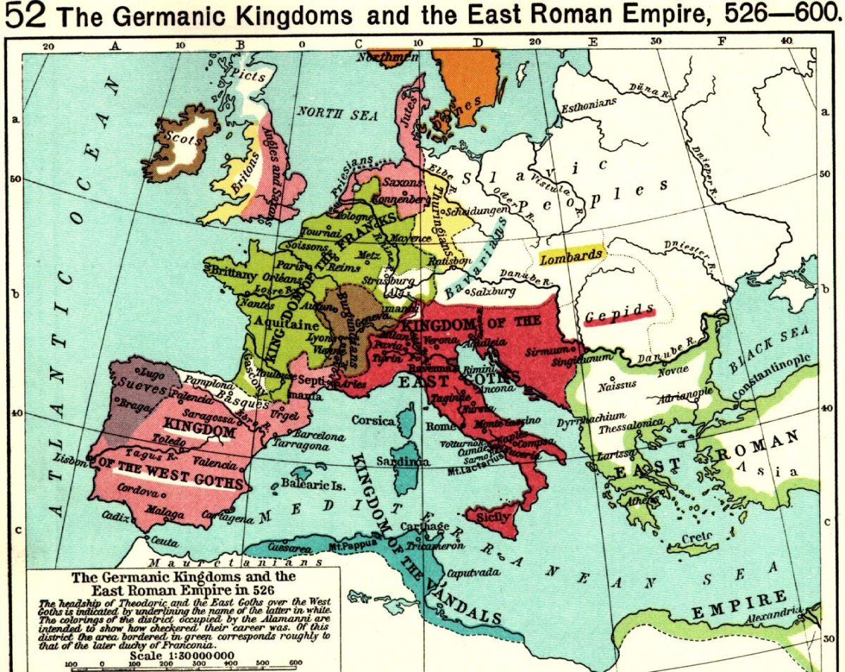 Europe in the 6th century prior to Justinian's reconquest 