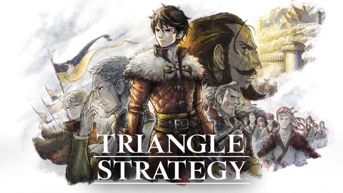 Promotional image for Triangle Strategy showing Serenoa and other characters.