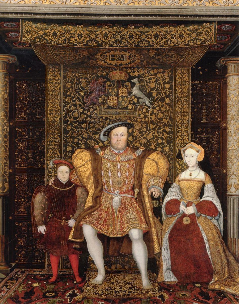 Henry VIII, his heir Edward and Jane Seymour. She died eight years before the portrait was commissioned.