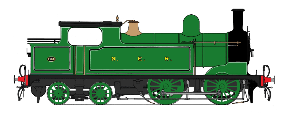 North Eastern Railway Class O in original livery and condition before being rebuilt to work push-pull (auto-coach) trains, later also bunker rebuilds