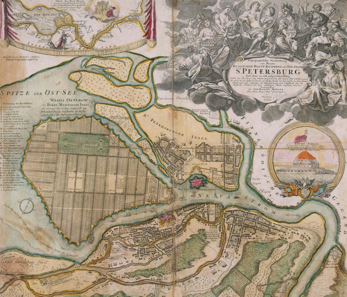 A Map of St. Petersburg from 1720 as Peter the Great's city takes shape.