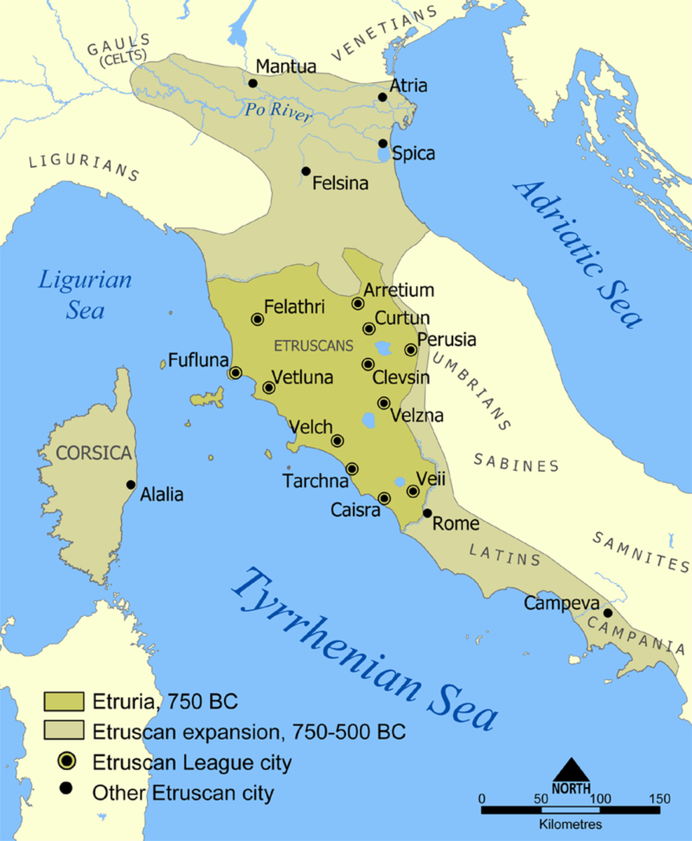 Map of the Etruscan civilization 750-500 BC.