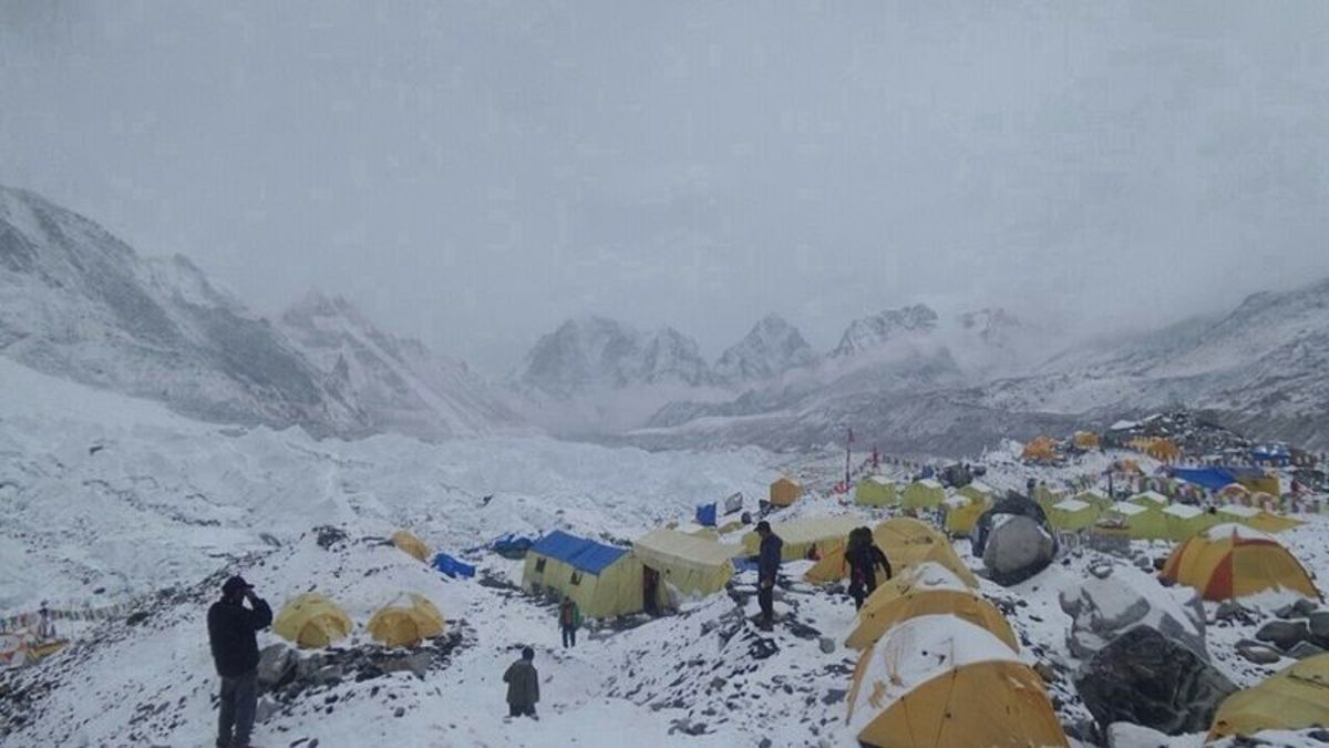 Base camp where climbers acclimatize to the altitude before pushing to the summit