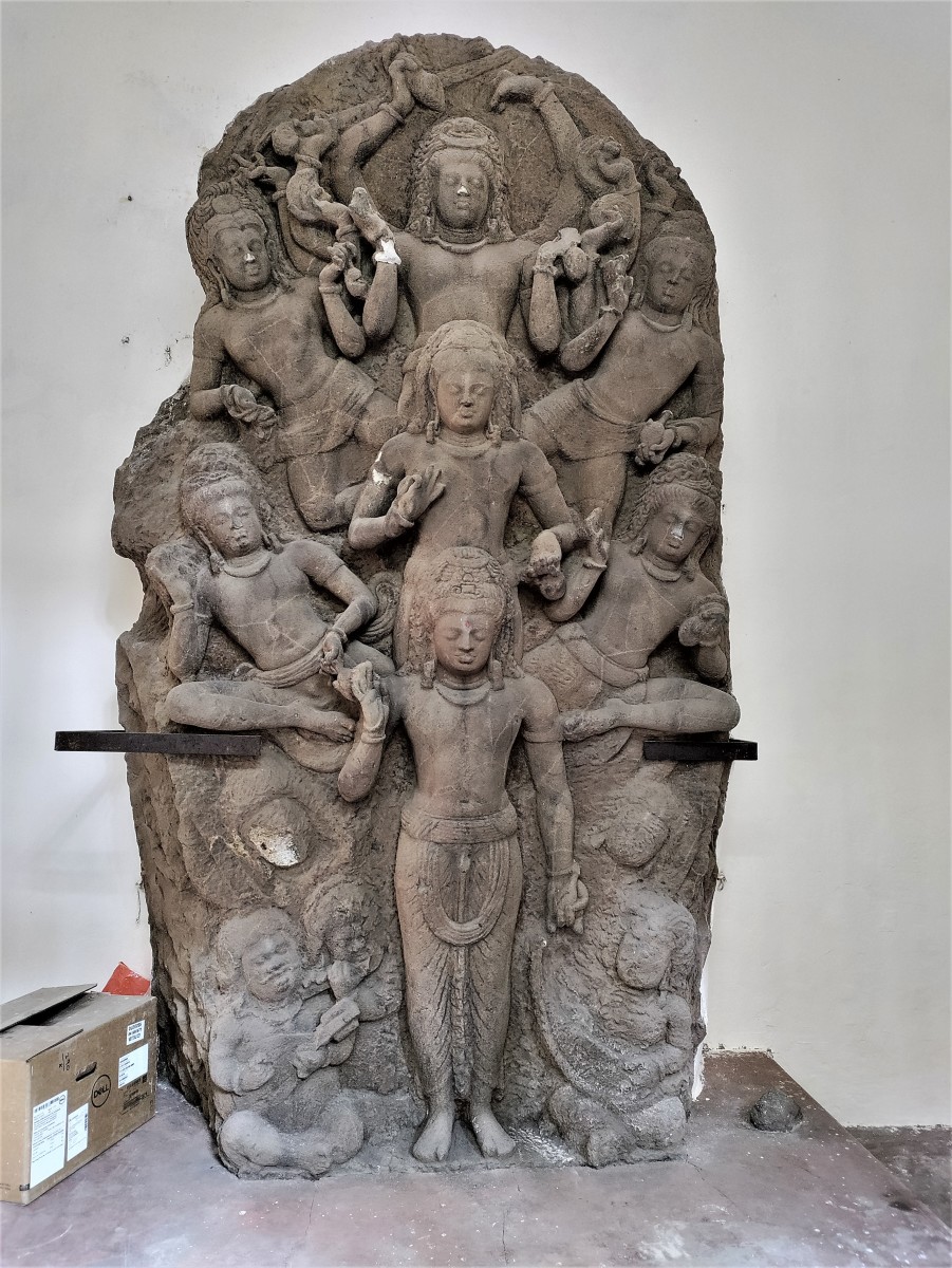 Seven images of Lord Shiva engraved on a stone slab; known as Parel Shiva, this is located in a small temple at Parel, Mumbai
