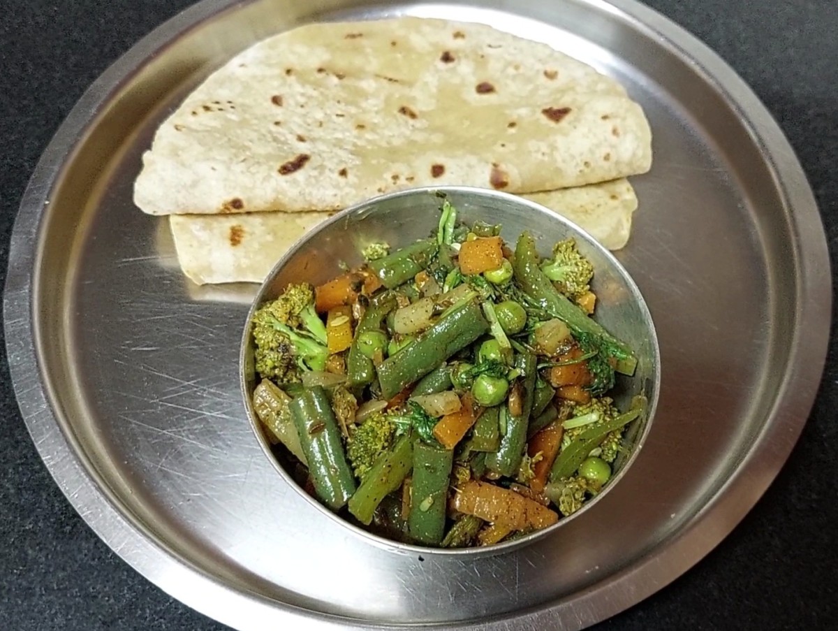 Spicy and tasty vegetable dry-fry is ready to serve. Serve hot with chapati, roti or rice.