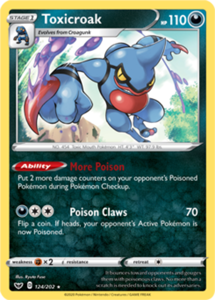 Each Toxicroak you have on your Bench will deal an additional 20 damage to your opponent's Poisoned Pokémon. Typically, you'll have one or two on your Bench by the mid-game, causing Poison damage to increase from 120 to 140-160.