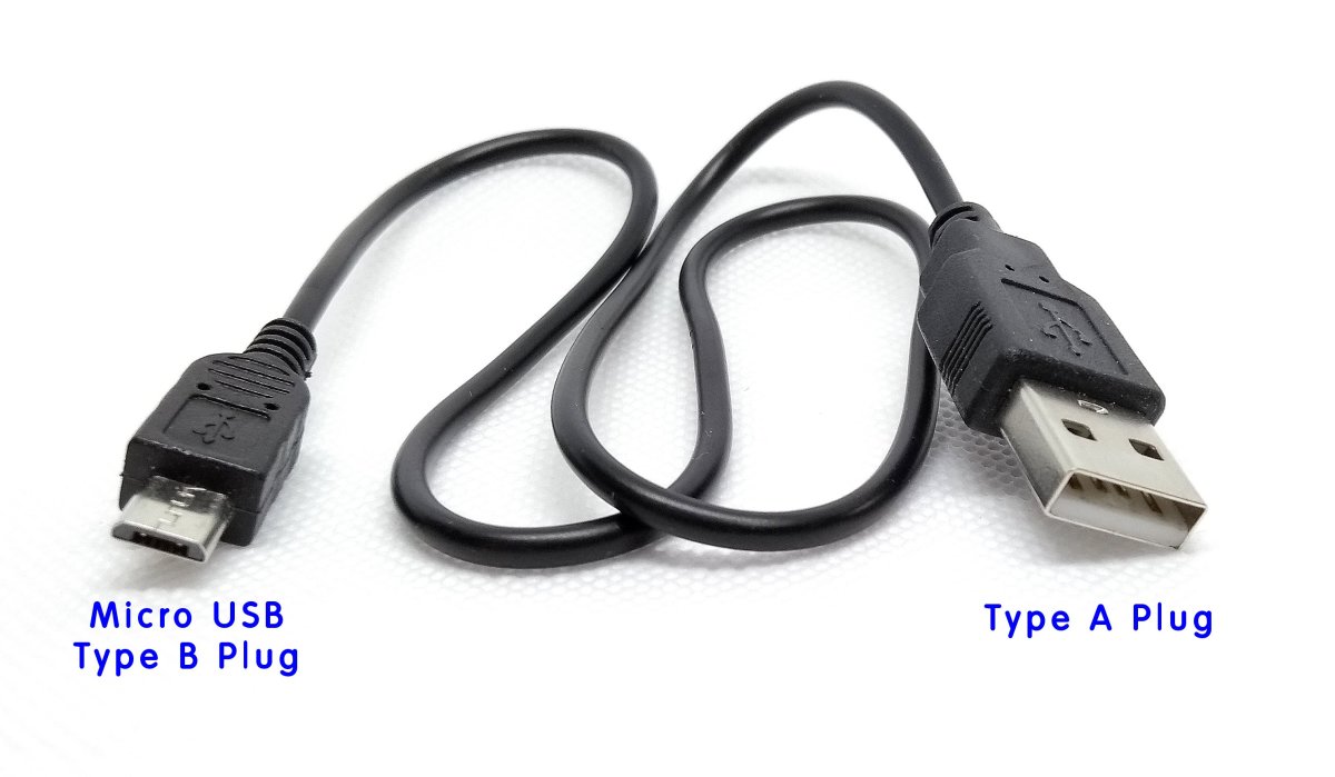 USB type A plug to micro USB type B plug. 