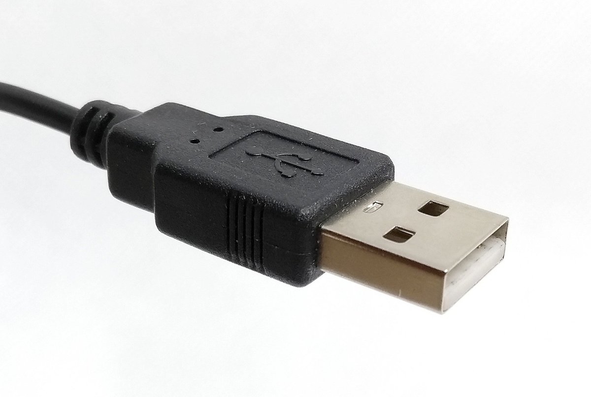 Standard USB type A connector used for connecting to a desktop computer or phone charger. This connector is also used as standard on mice, memory sticks, printer cables etc.