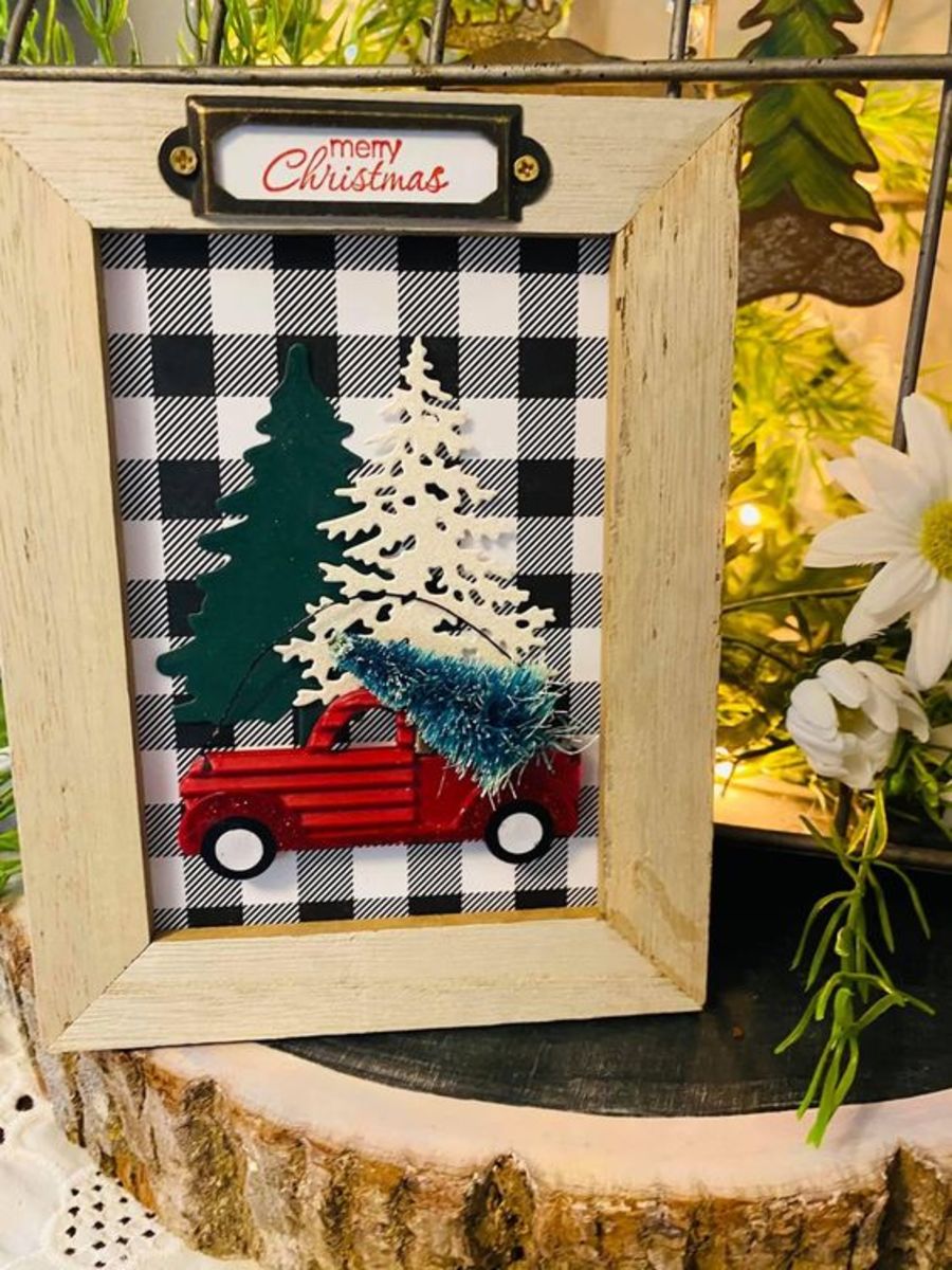 Plaid Framed Christmas Truck Sign