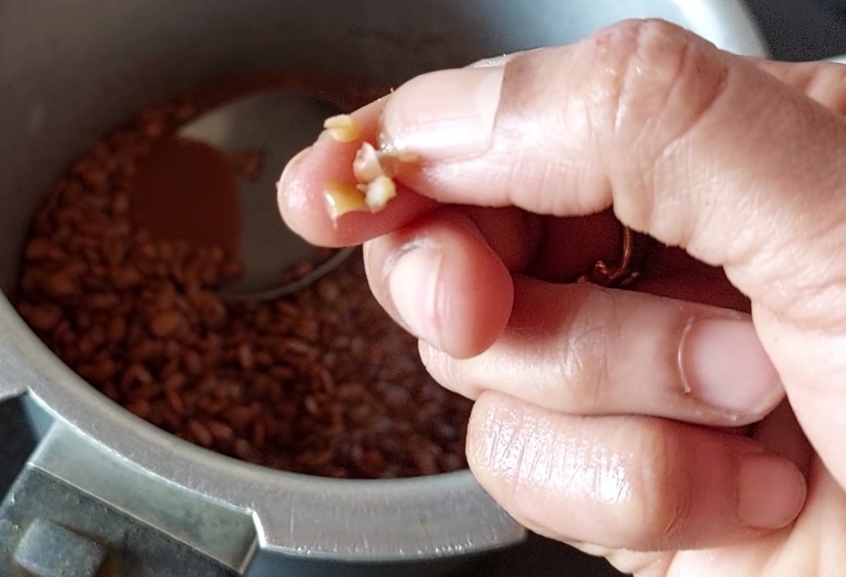 Crush the horse gram in between the fingers to check if it is properly cooked.