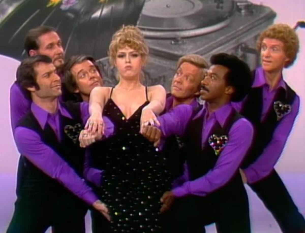 Don Crichton (third from left)with Bernadette Peters and the Ernie Flatt Dancerws