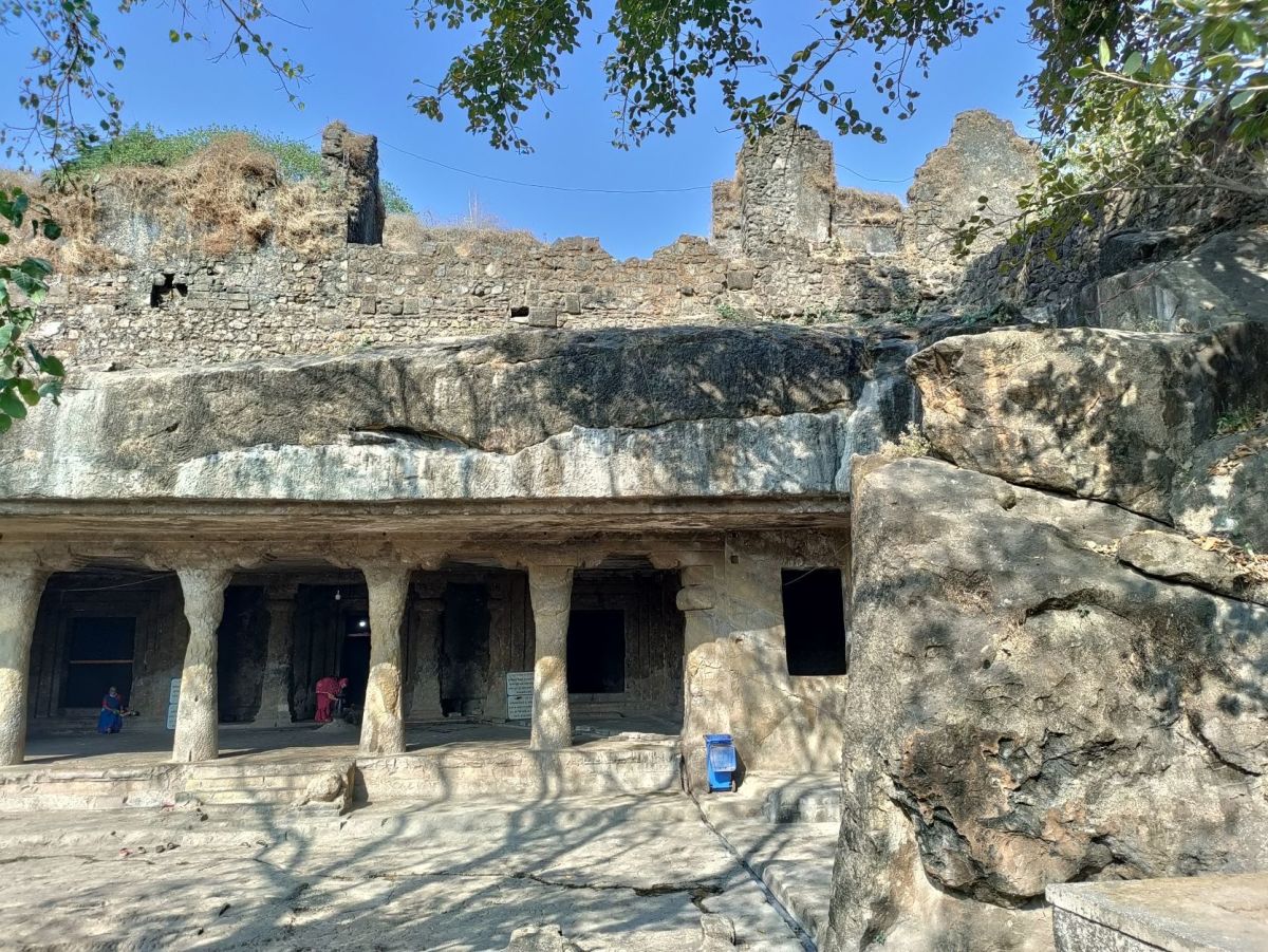 Mandapeshwar caves and the ruins of the old Church on top