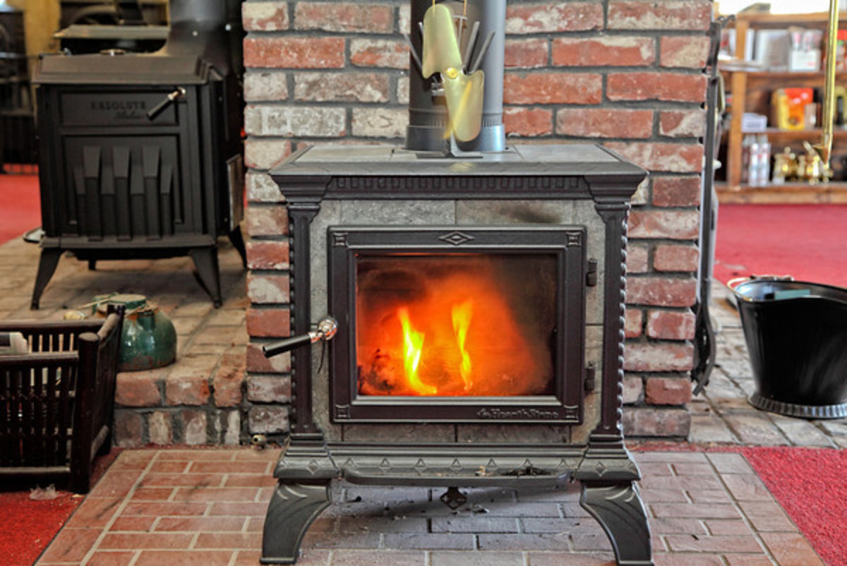 A wood stove with fan
