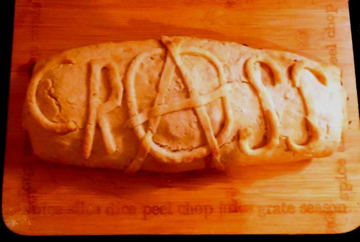 Vegan wellington with name of punk band in pastry letters 