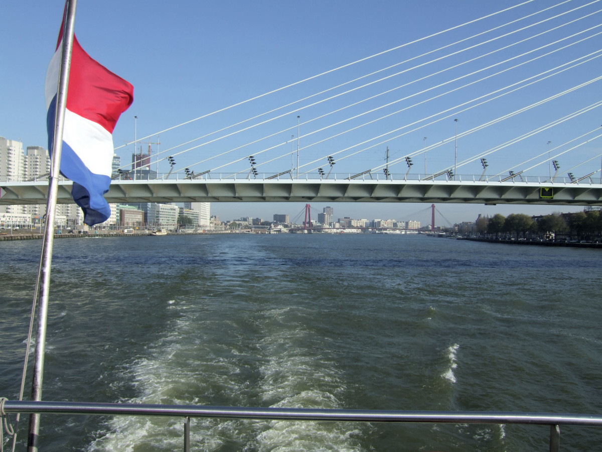 The New Maas, in Rotterdam; the Erasmus bridge in the foreground and the Willem Bridge in the background