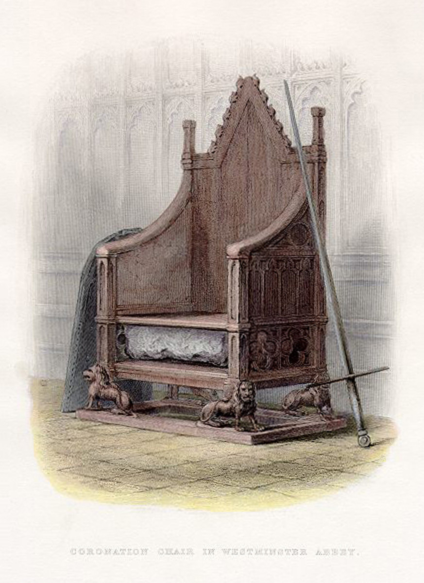 The Stone of Scone beneath Edward I's King Edward's Chair (Coronation Chair).