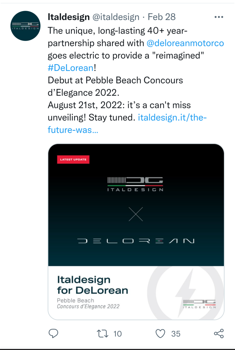 Screen grab of the tweet by official Italdesign twitter account.